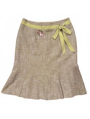 NWT Y2K Ann Taylor Tweed A-Line Skirt Size 4 Cotton Linen Green Ribbon Bow